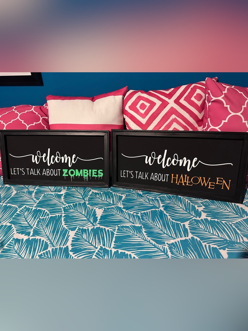 Welcome Halloween & Zombies Black Framed Signs - Set of 2